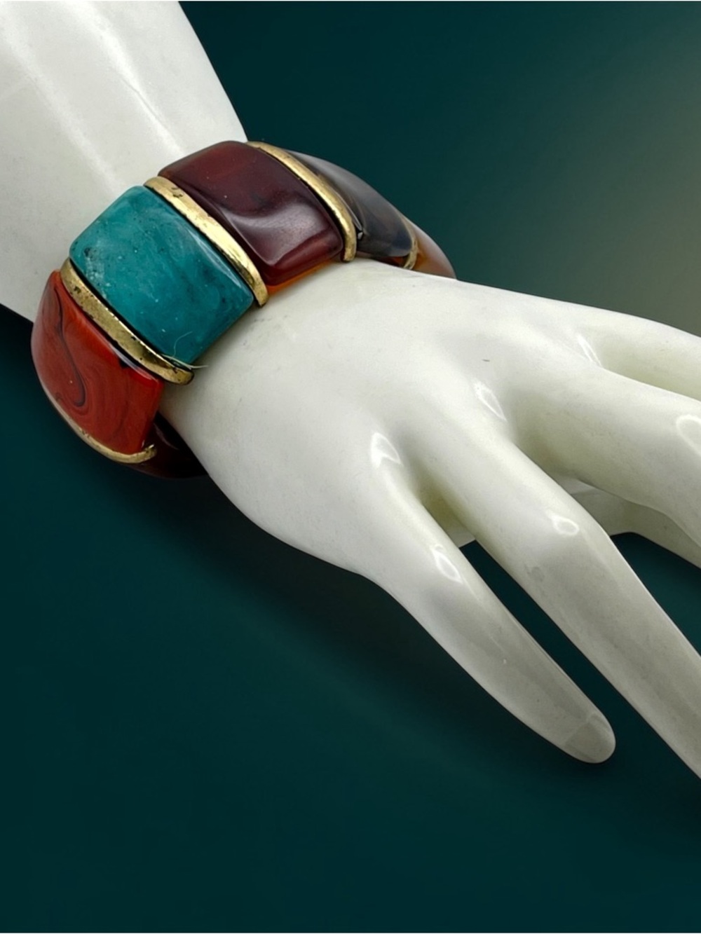 Chunky Colorful Vintage Resin Section Stretch Statement Bracelet